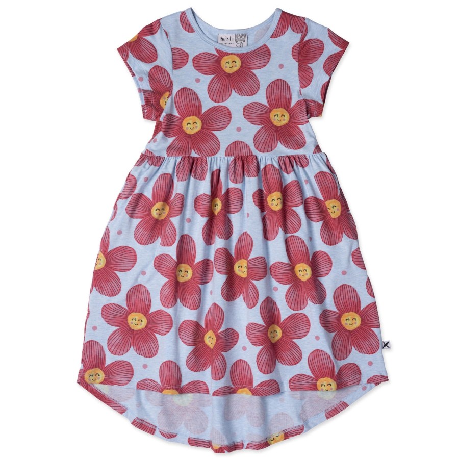 Child [2-14] Minti Dresses | Minti Painted Flower Dress - Cornflower Marle