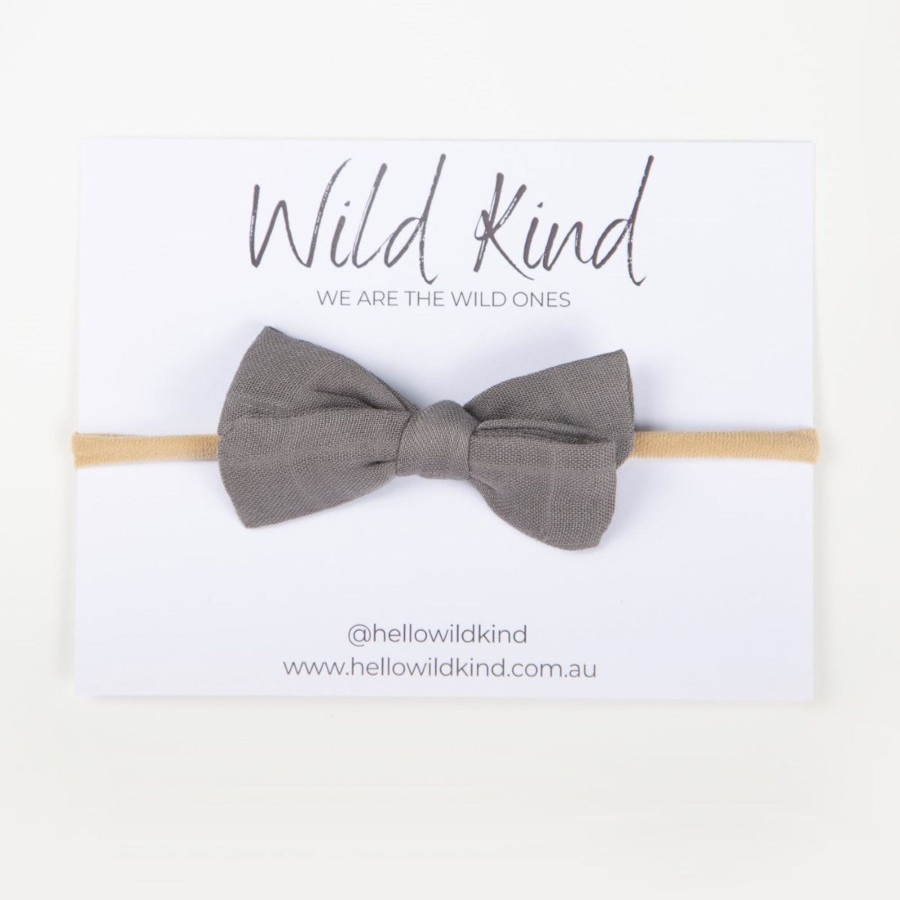 Baby [0-23M] Wild Kind Hair Accessories | Wild Kind Dorothy Linen Bow Headband - Slate