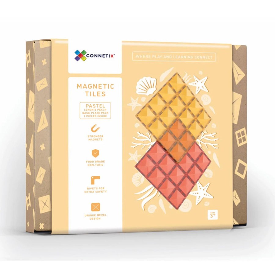 Play + Learn Connetix S.T.E.M. | Connetix Tiles - 2 Piece Base Plate Set | Lemon/Peach