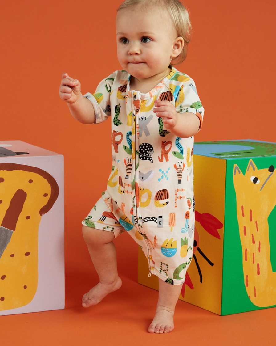 Baby [0-23M] Halcyon Nights All In One | Halcyon Nights Abc Down Under Short Sleeve Zip Suit