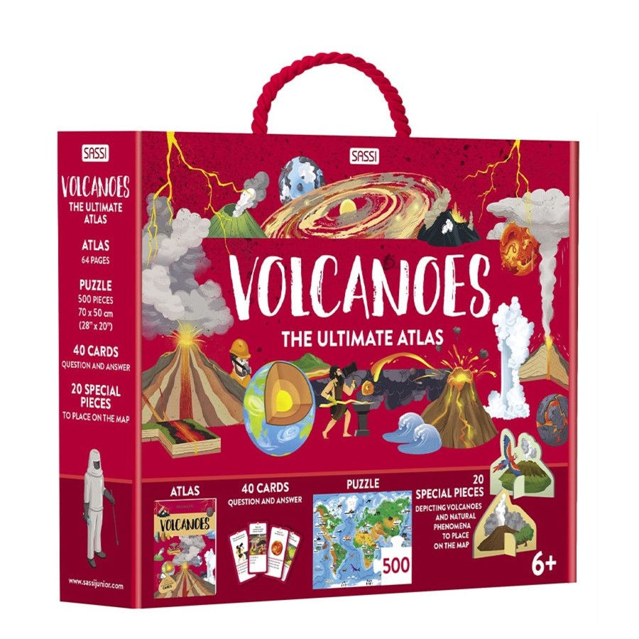 Play + Learn Sassi Books | Volcanoes Ultimate Atlas, 3D Models, Book And Game Set