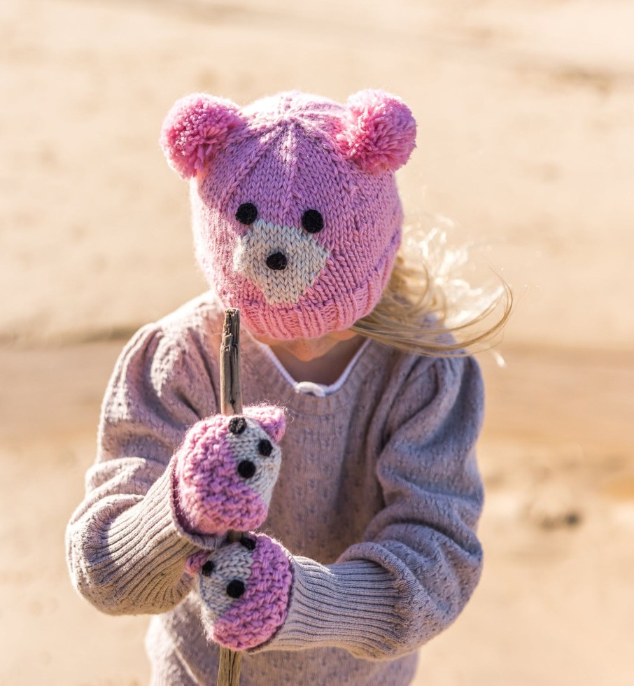 Baby [0-23M] Acorn Booties + Mittens | Acorn Bear Face Mittens - Pink