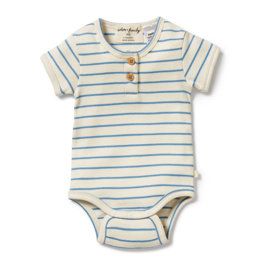 Baby [0-23M] Wilson & Frenchy All In One | Wilson And Frenchy Organic Henley Bodysuit Petit Blue