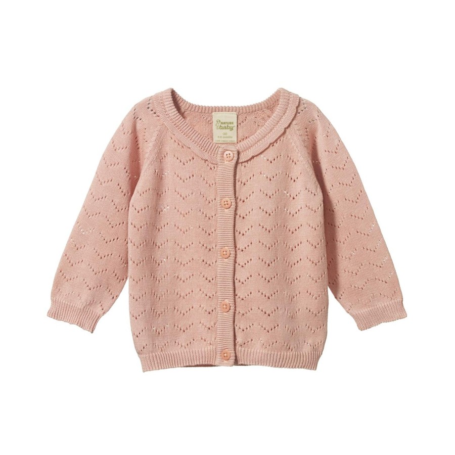 Baby [0-23M] Nature Baby Knitwear | Nature Baby Piper Cardigan - Rose Bud Pointelle