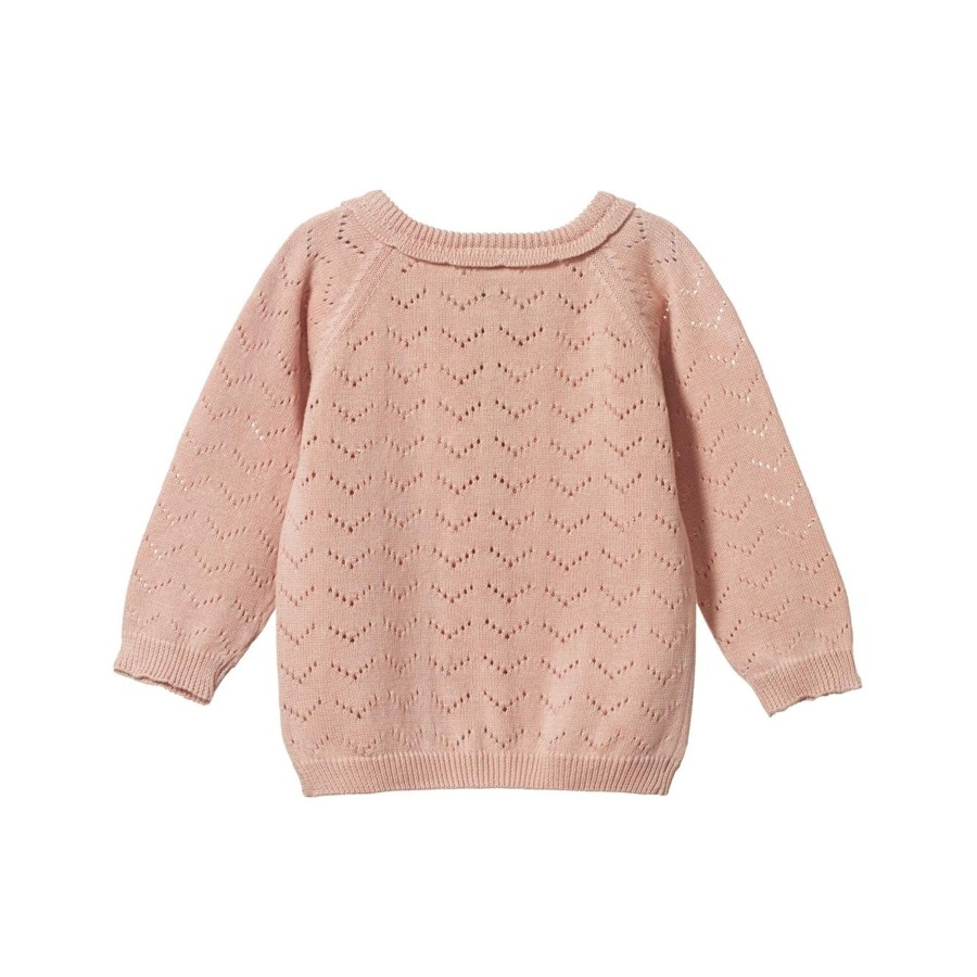 Baby [0-23M] Nature Baby Knitwear | Nature Baby Piper Cardigan - Rose Bud Pointelle