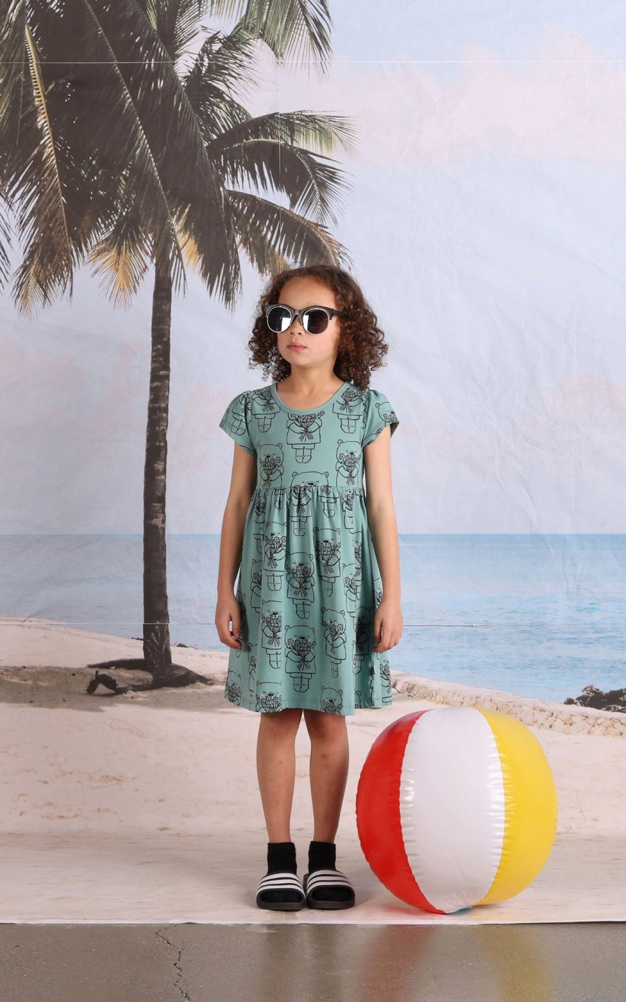 Child [2-14] Minti Dresses | Minti Bouquet Bear Dress - Emerald