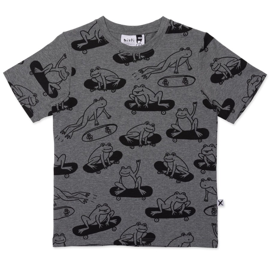 Child [2-14] Minti Tops | Minti Skate Frogs Tee - Charcoal Marle