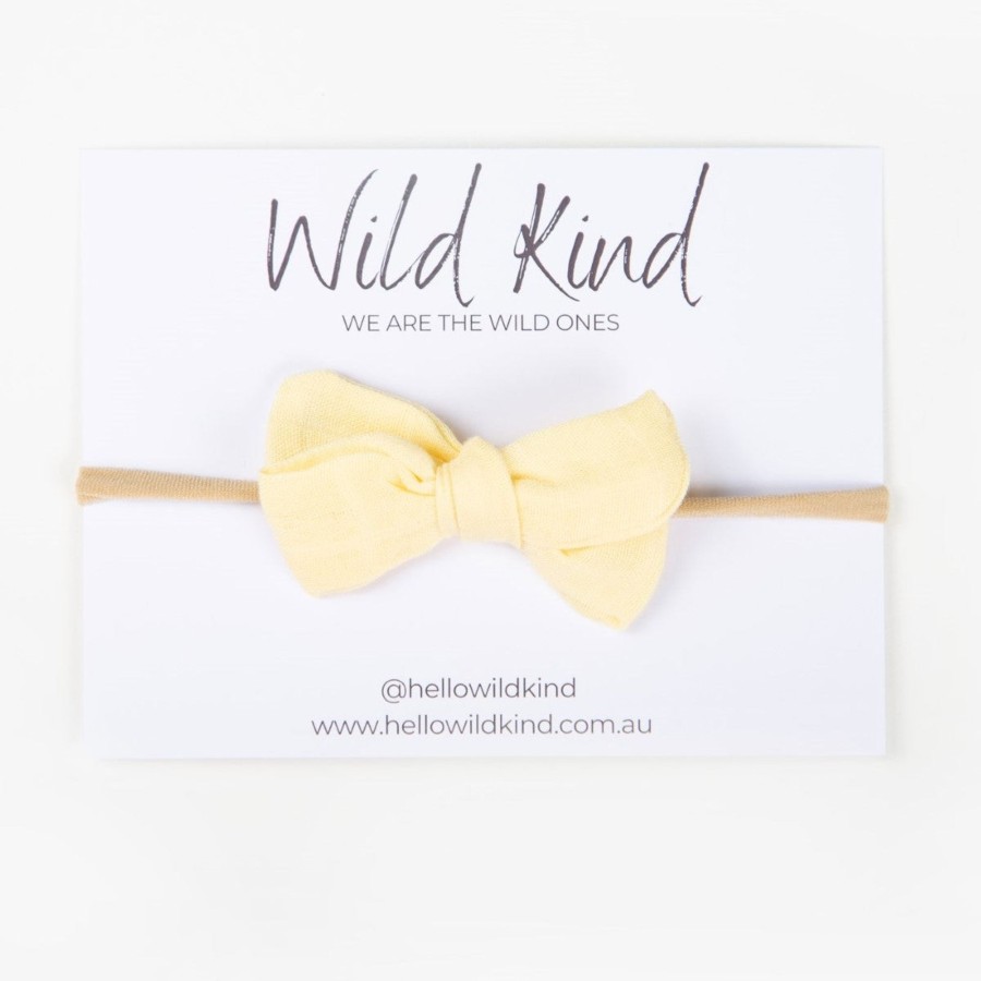 Baby [0-23M] Wild Kind Hair Accessories | Wild Kind Dorothy Linen Bow Headband - Lemon