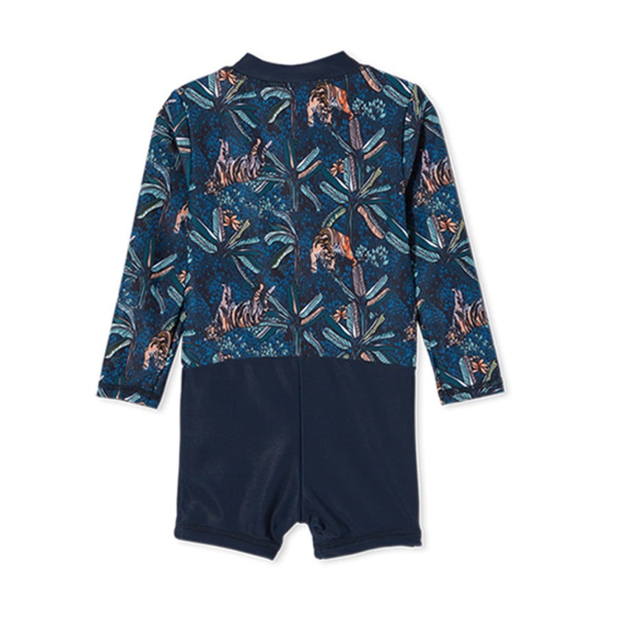 Child [2-14] Milky Swim | Milky Tiger Palm Long Sleeve Swimsuit - Hunter Green