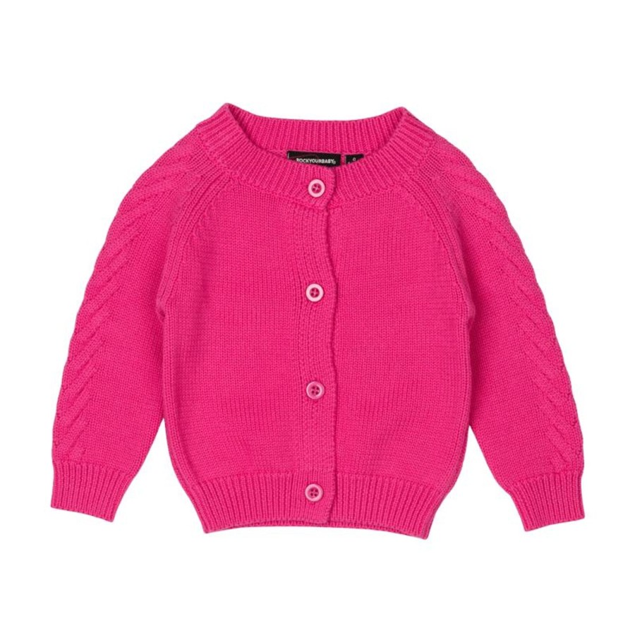 Baby [0-23M] Rock Your Baby Outerwear | Rock Your Baby Hot Pink Baby Knit Cardigan