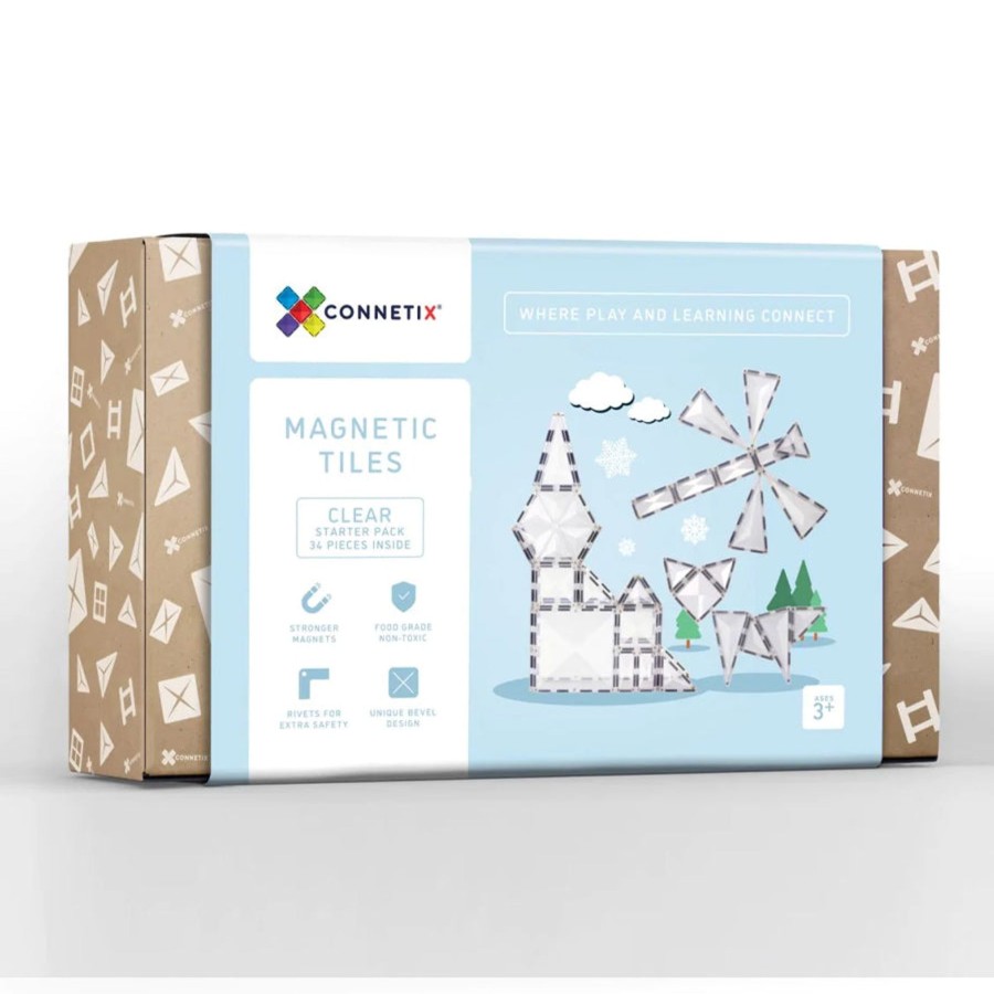 Play + Learn Connetix Construction | Connetix Tiles - 34 Piece Starter Set | Clear