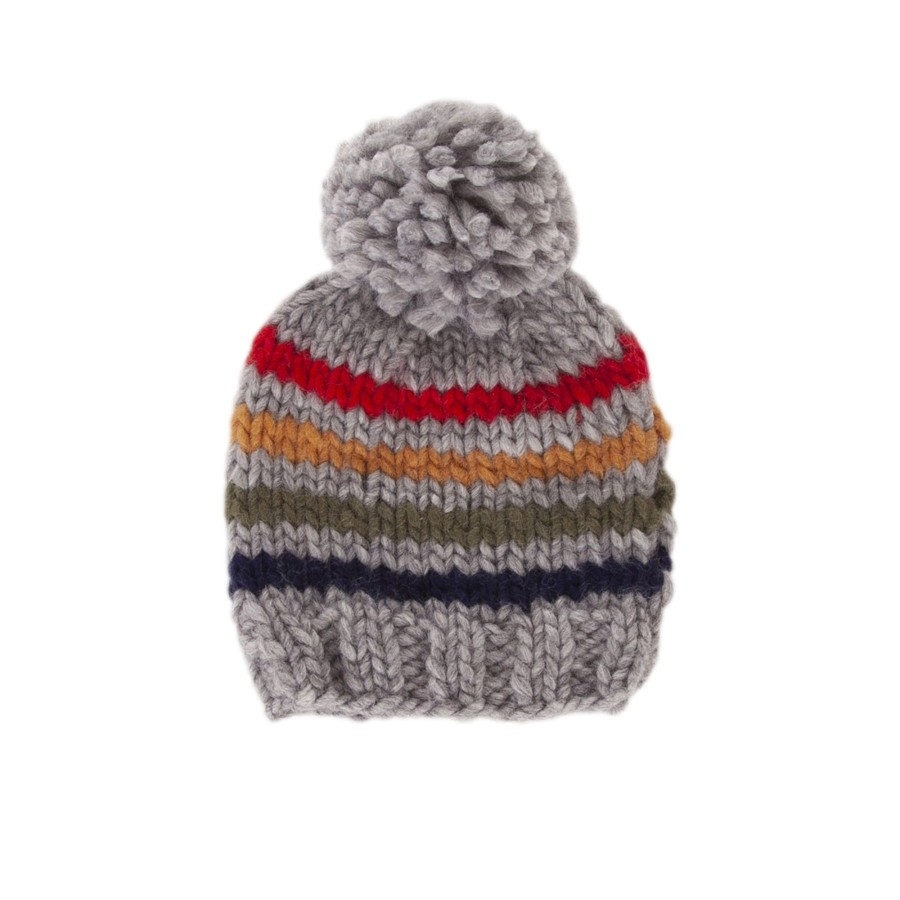 Baby [0-23M] Acorn Beanies | Acorn Rainbow Stripe Beanie - Grey