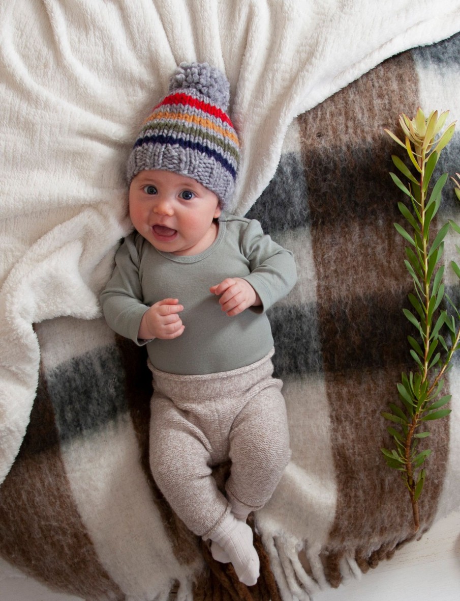 Baby [0-23M] Acorn Beanies | Acorn Rainbow Stripe Beanie - Grey