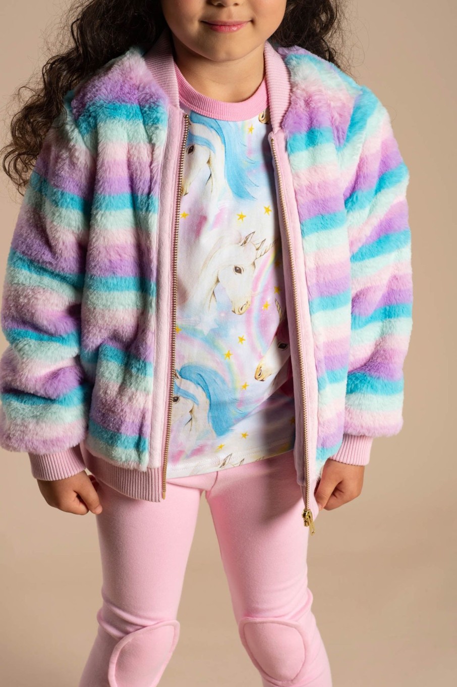 Child [2-14] Rock Your Baby Outerwear | Rock Your Baby Pastel Stripe Faux Fur Jacket