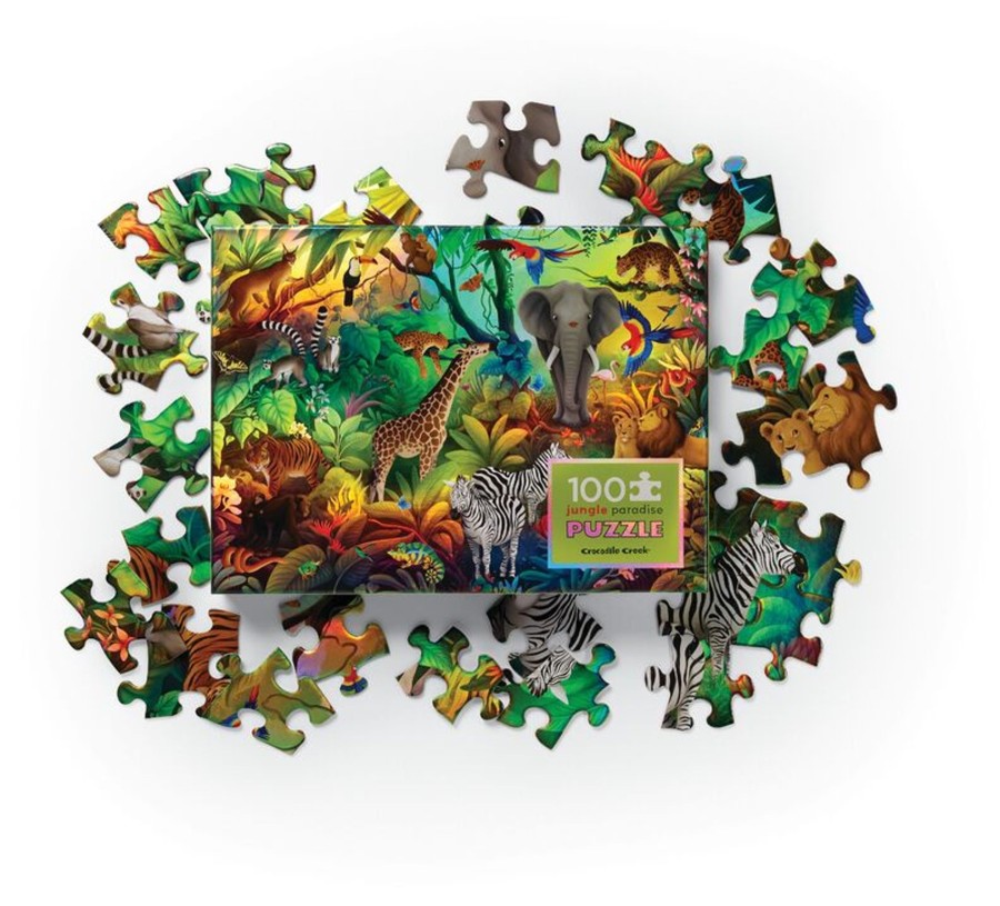 Play + Learn Crocodile Creek Puzzles | Holographic Puzzle 100 Piece - Jungle Paradise