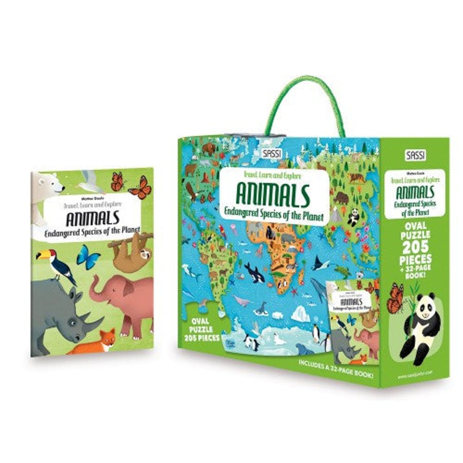 Play + Learn Sassi Puzzles | Travel Learn And Explore - Endangered Species Of The Planet 205 Piece Puzzle & Book