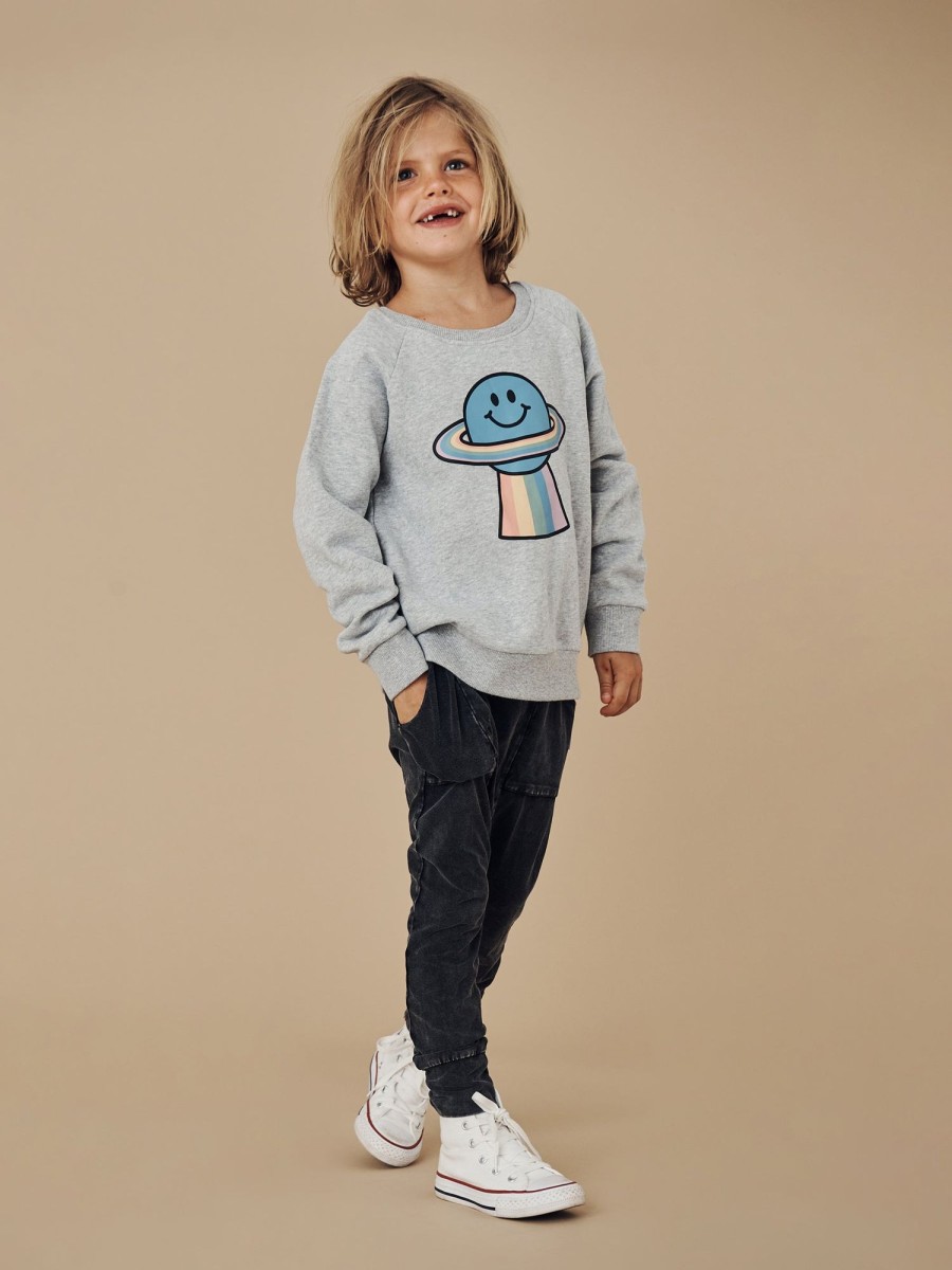 Child [2-14] Huxbaby Jumpers | Huxbaby Sweatshirt Rainbow Planet - Grey Marle