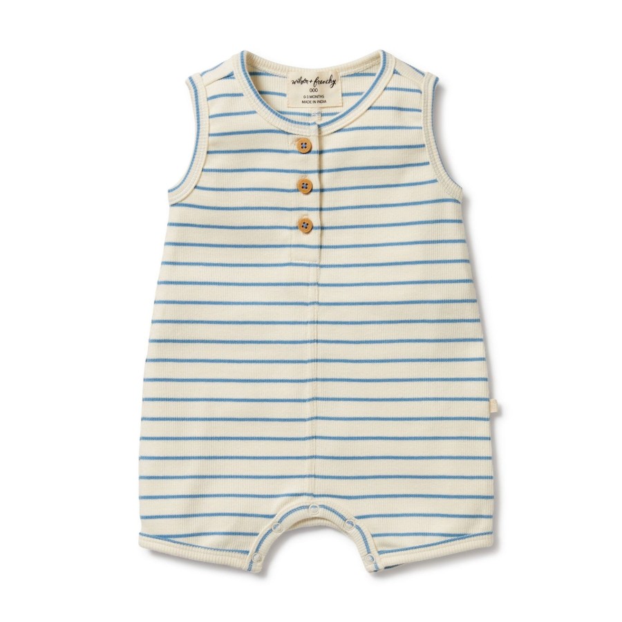 Baby [0-23M] Wilson & Frenchy All In One | Wilson And Frenchy Organic Henley Growsuit Petit Blue