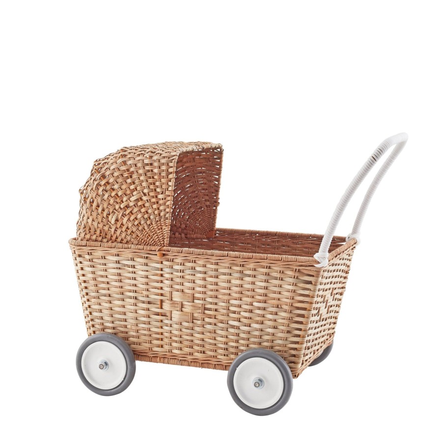 Play + Learn Olli Ella Ride Ons + Push Alongs | Olli Ella Rattan Strolley - Natural