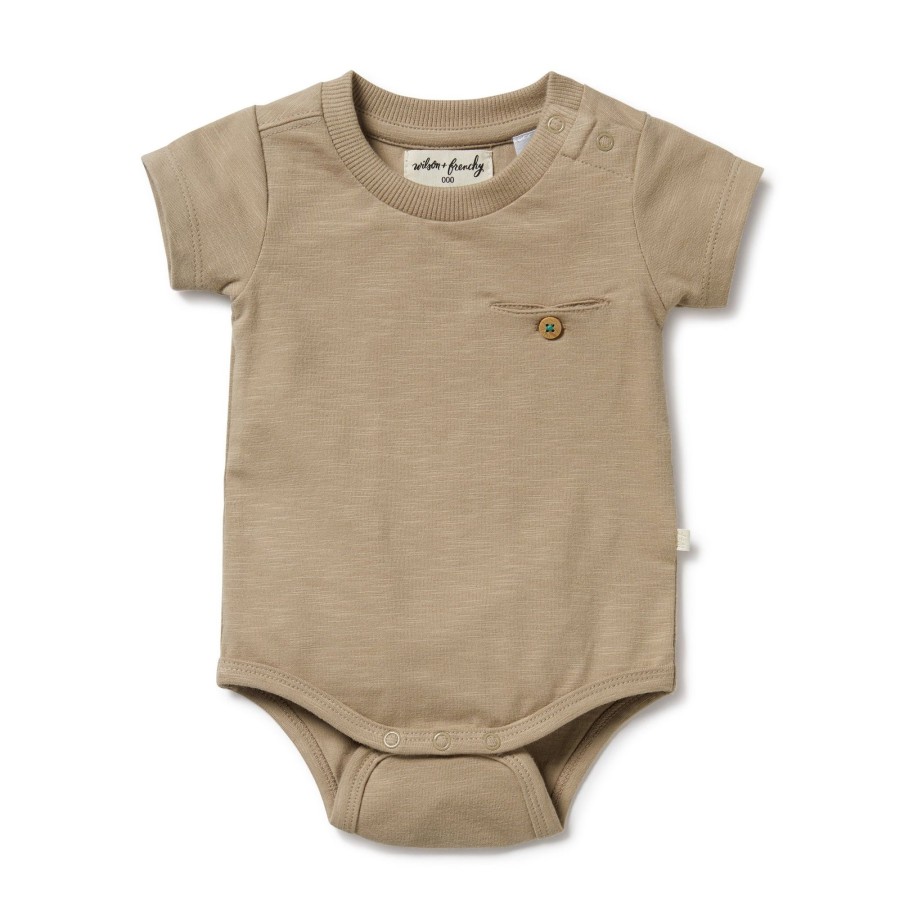 Baby [0-23M] Wilson & Frenchy All In One | Wilson And Frenchy Organic Pocket Bodysuit Driftwood