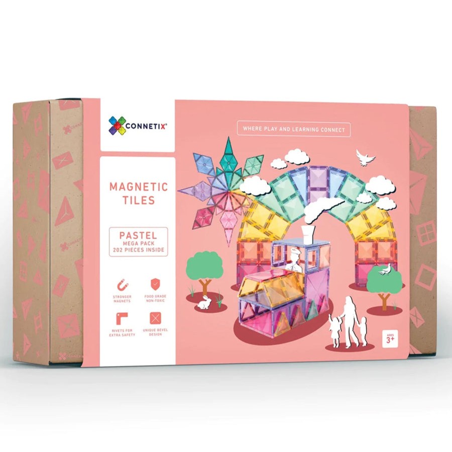 Play + Learn Connetix S.T.E.M. | Connetix Tiles - 202 Piece Mega Set | Pastel