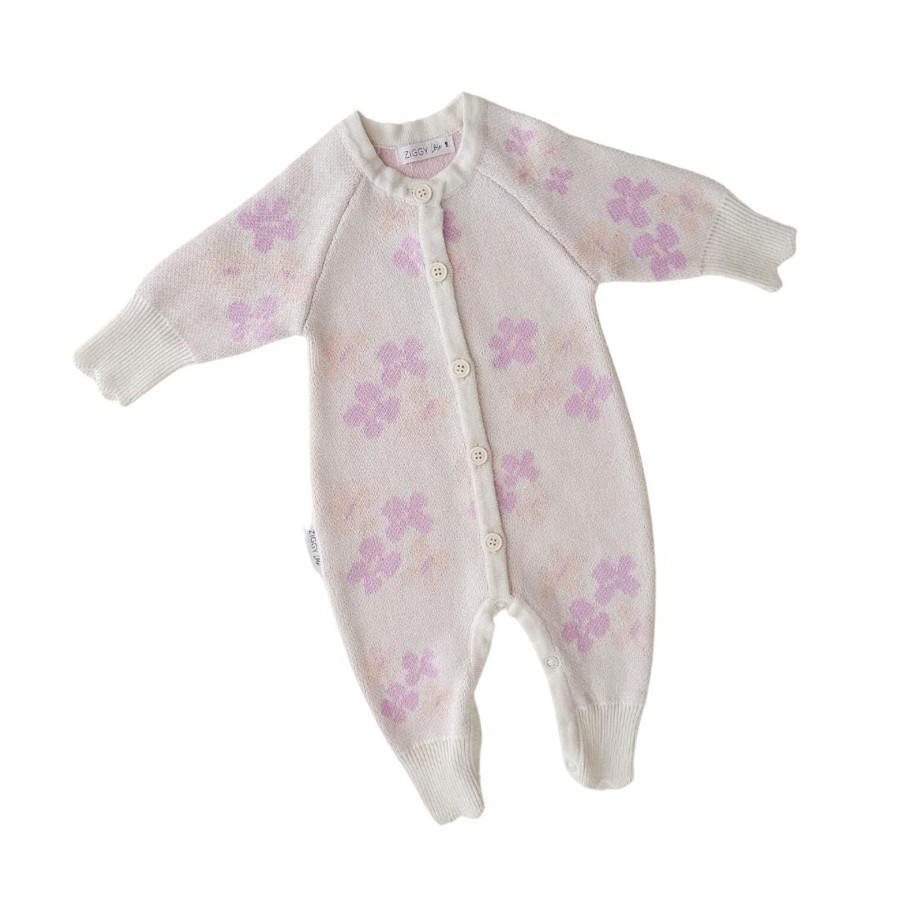 Baby [0-23M] Ziggy Lou Knitwear | Ziggy Lou - Classic Knit Romper | Flora/Milk