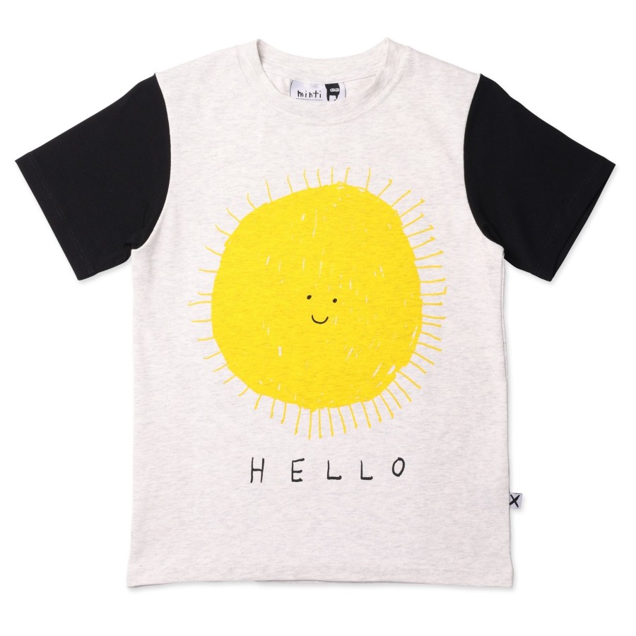 Child [2-14] Minti Tops | Minti Hello Sun Goodbye Moon Tee - White Marle/Black