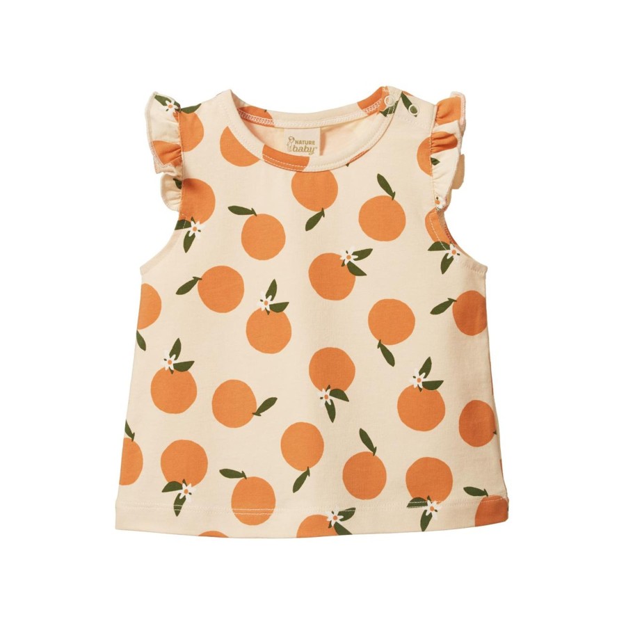 Child [2-14] Nature Baby Tops | Nature Baby Fleur Tee - Grande Orange Blossom Print