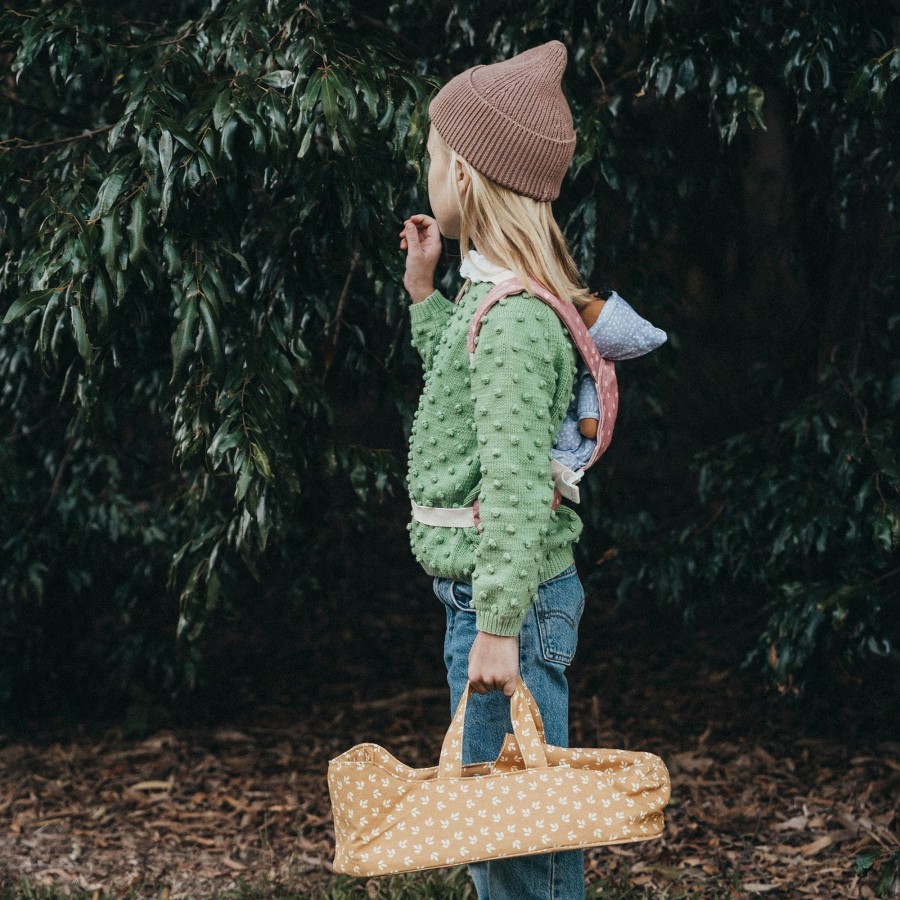 Play + Learn Olli Ella Dolls + Accessories | Olli Ella Dinkum Doll Carry Cot - Leaf