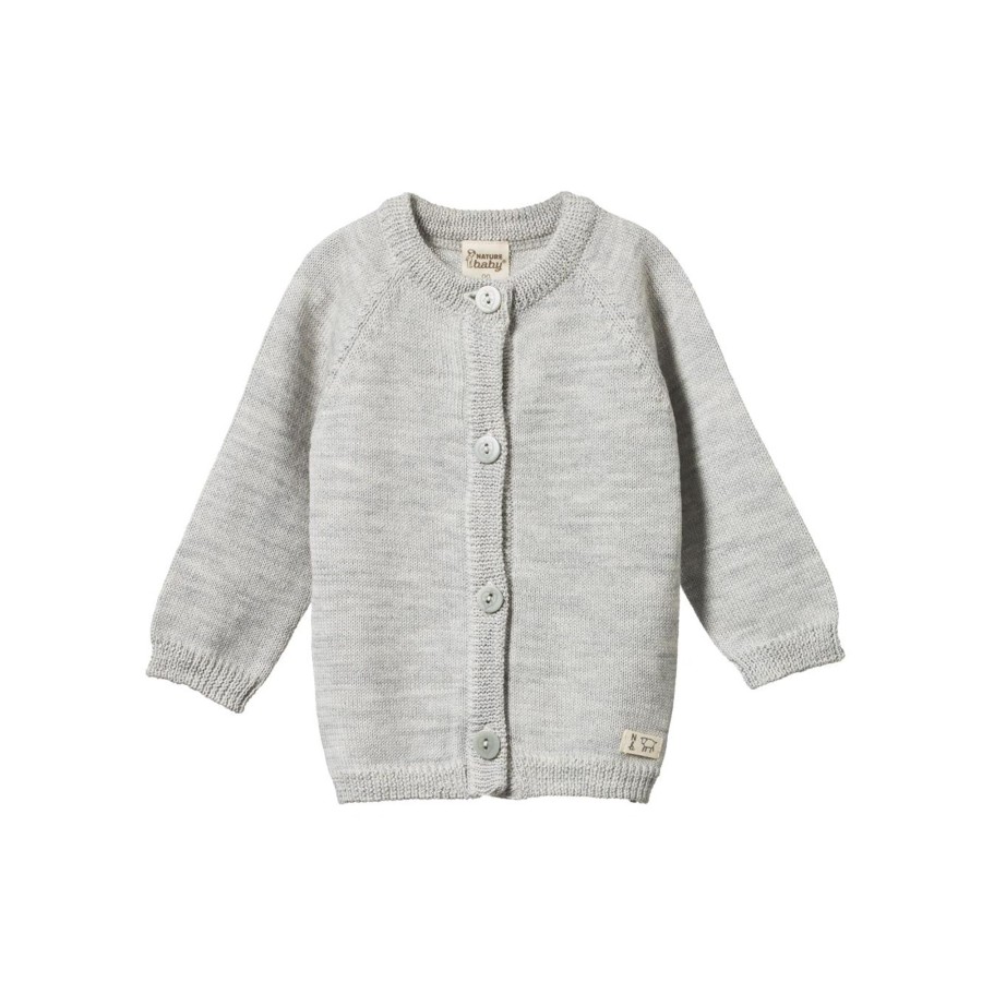 Baby [0-23M] Nature Baby Outerwear | Nature Baby Merino Knit Cardigan - Light Grey Marl