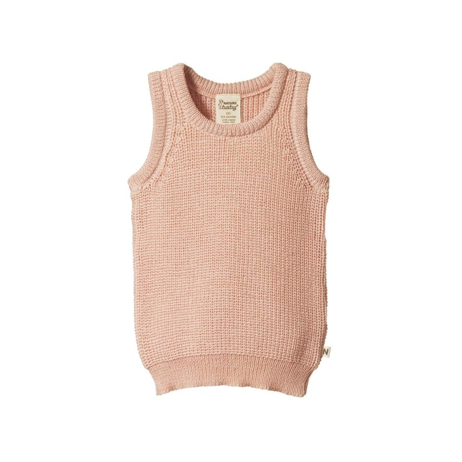 Child [2-14] Nature Baby Outerwear | Nature Baby Merino Knit Vest - Rose Dust Chunky Knit