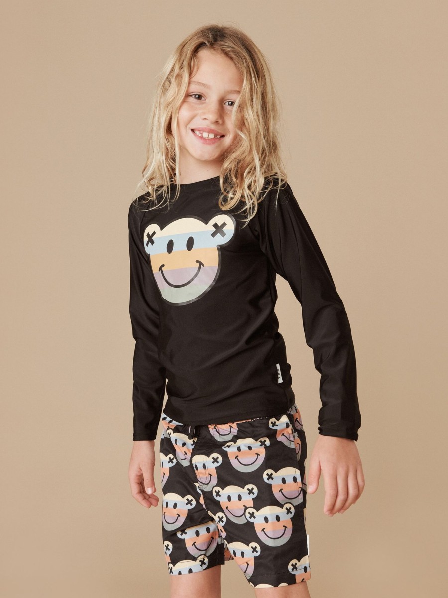 Child [2-14] Huxbaby Swim | Huxbaby Rainbow Smile Bear Rashie - Black