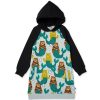 Baby [0-23M] Minti Dresses | Minti Mer-Cats Furry Hoodie Dress - Grey Marle/Black