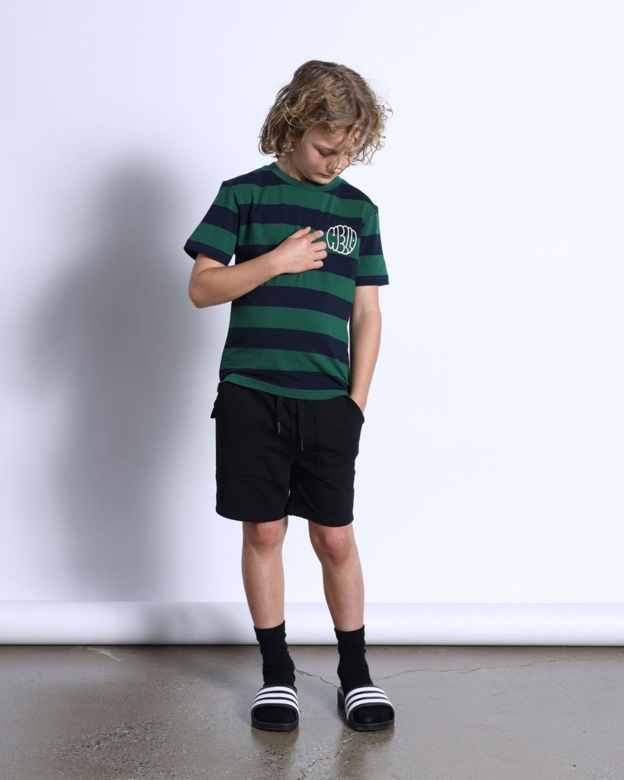 Child [2-14] Minti Tops | Minti Duo Tee - Green/Navy Stripe