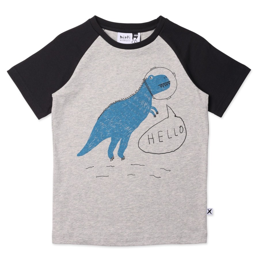 Child [2-14] Minti Tops | Minti Space Dinos Tee - Grey Marle/Black