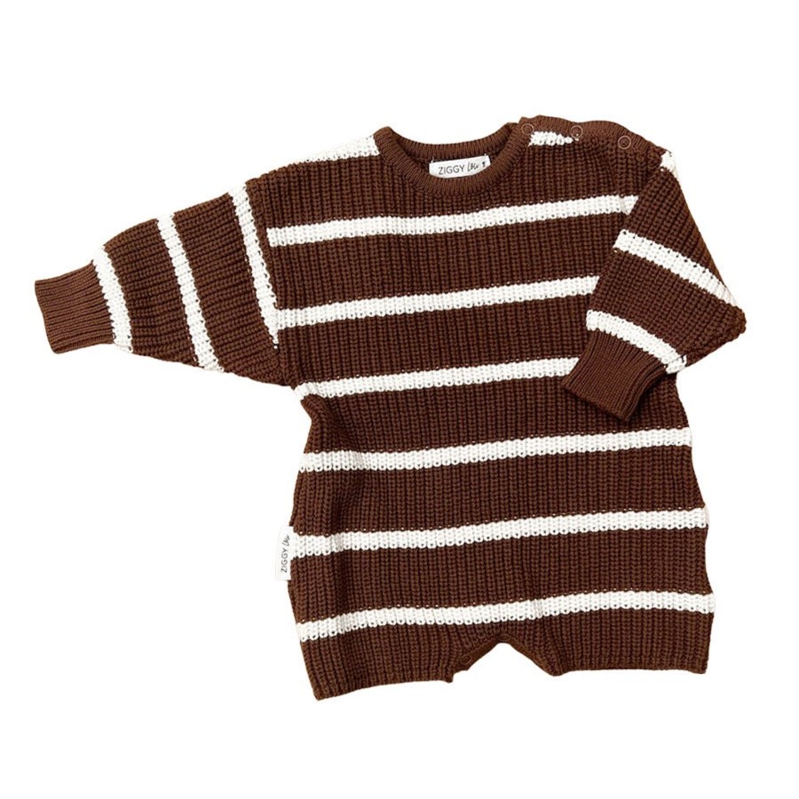 Baby [0-23M] Ziggy Lou Knitwear | Ziggy Lou - Long Sleeve Playsuit | Chocolate Stripe