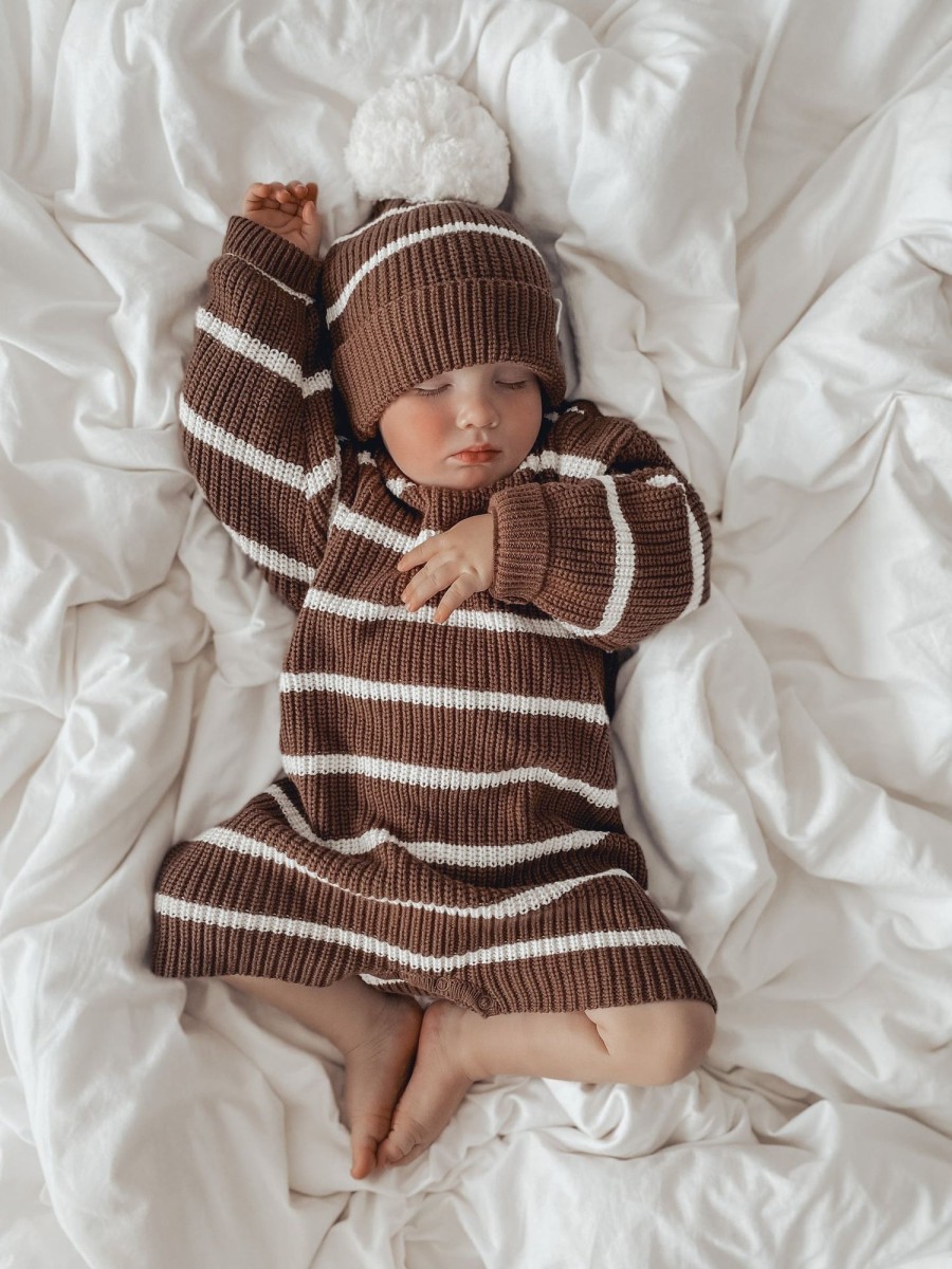 Baby [0-23M] Ziggy Lou Knitwear | Ziggy Lou - Long Sleeve Playsuit | Chocolate Stripe