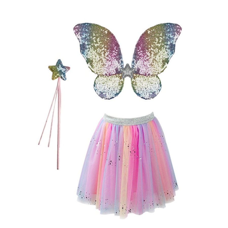 Play + Learn Great Pretenders Dress Ups | Rainbow Sequins Skirt With Wings & Wand - Size 4-6