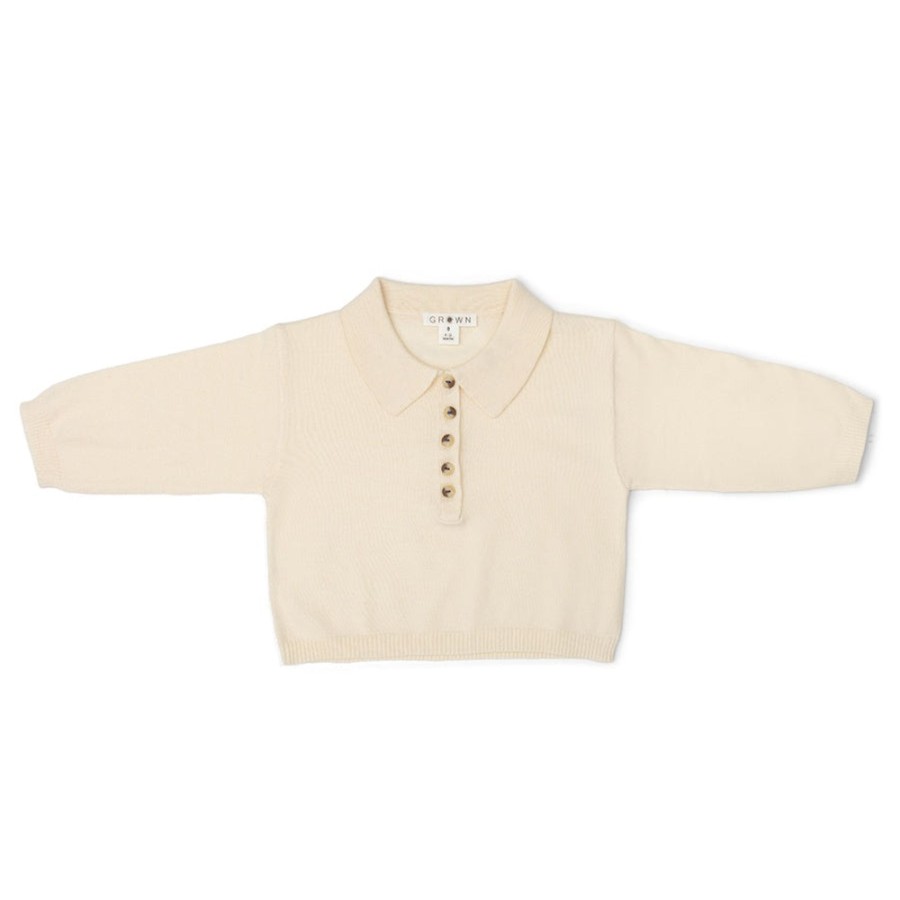 Child [2-14] Grown Knitwear | Grown Organic Collar Long Sleeve Tee - Milk