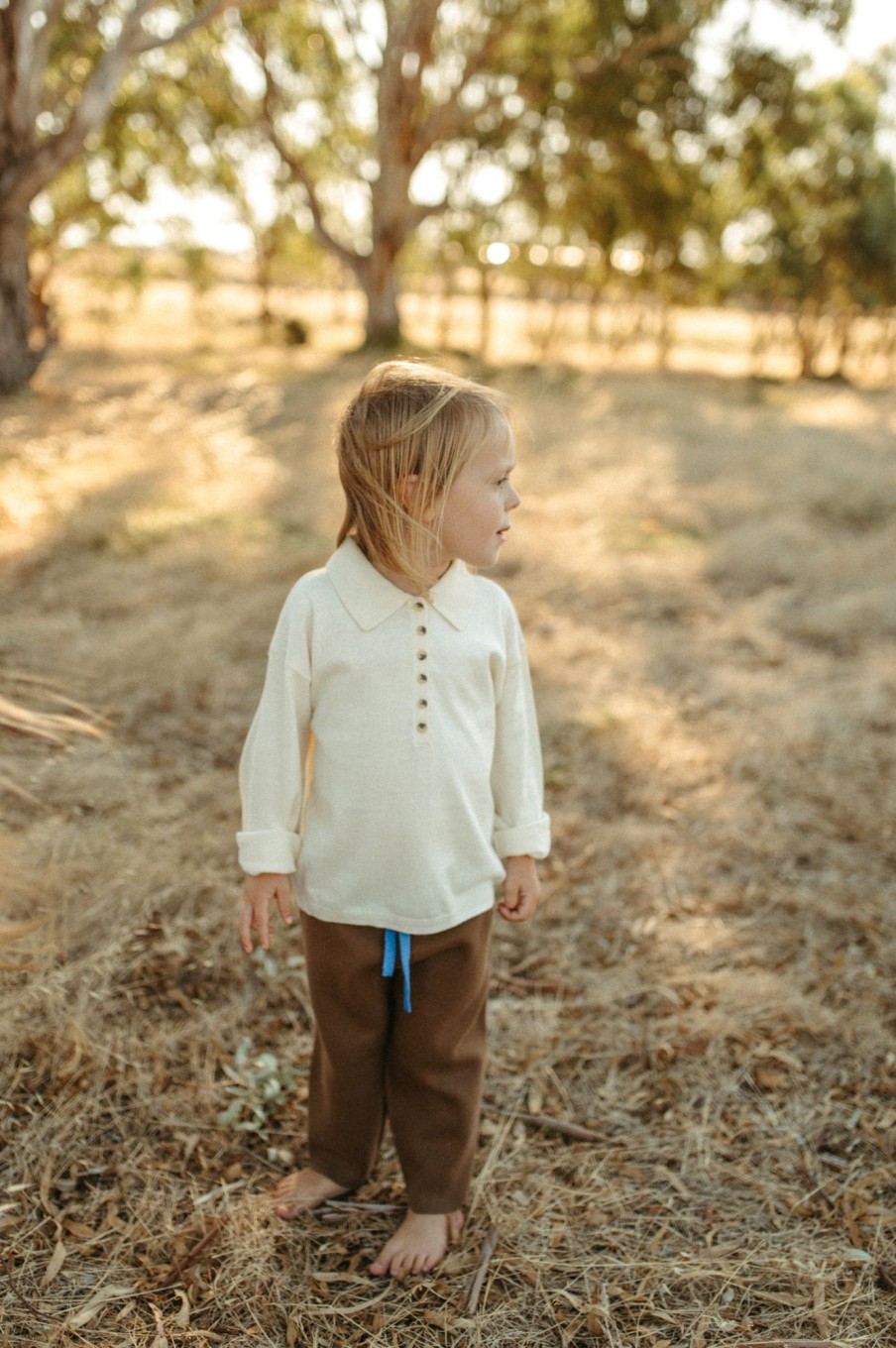 Child [2-14] Grown Knitwear | Grown Organic Collar Long Sleeve Tee - Milk