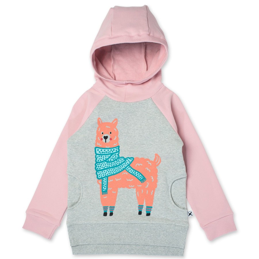 Baby [0-23M] Minti Jumpers | Minti Warm Llama Furry Hood - Grey Marle/Muted Pink