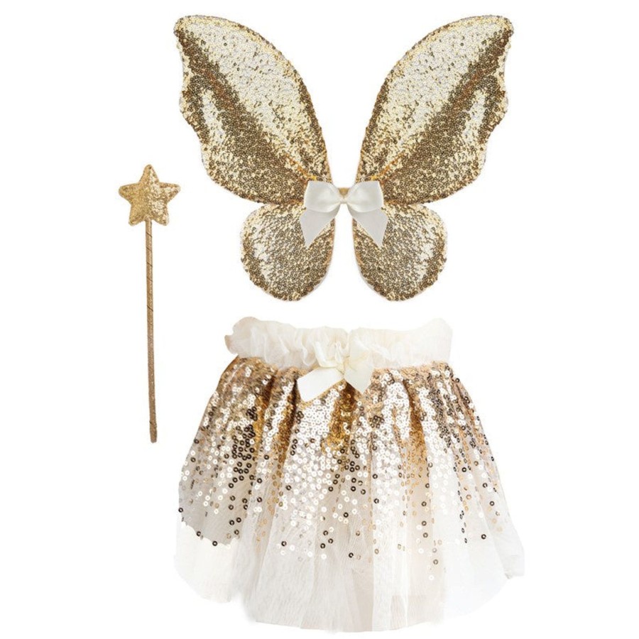 Play + Learn Great Pretenders Dress Ups | Gracious Gold Sequins Skirt, Wings & Wand Set - Size 4-6