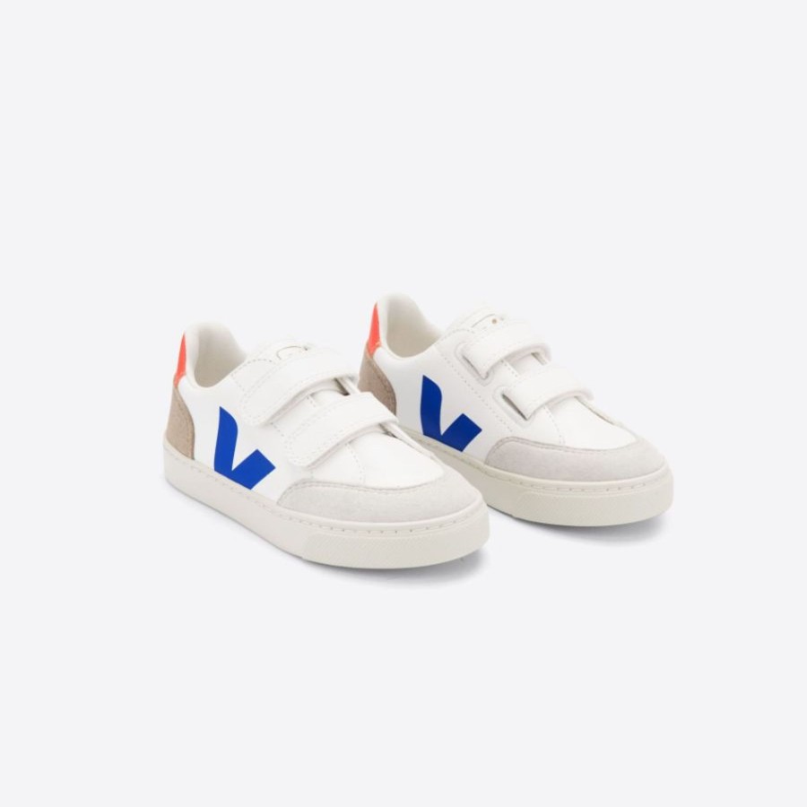 Child [2-14] Veja Footwear | Veja V-12 Velcro Leather - Extra White/Multico/Miel