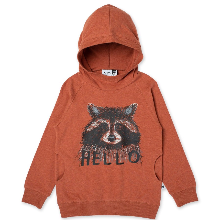 Baby [0-23M] Minti Jumpers | Minti Hello Racoon Hood - Burnt Orange Marle