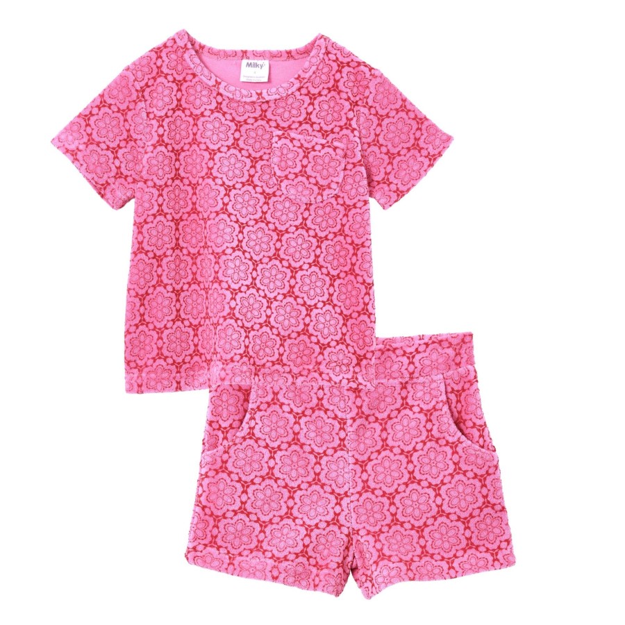 Baby [0-23M] Milky Bottoms | Milky Terry Towelling Set - Fuchsia Pink