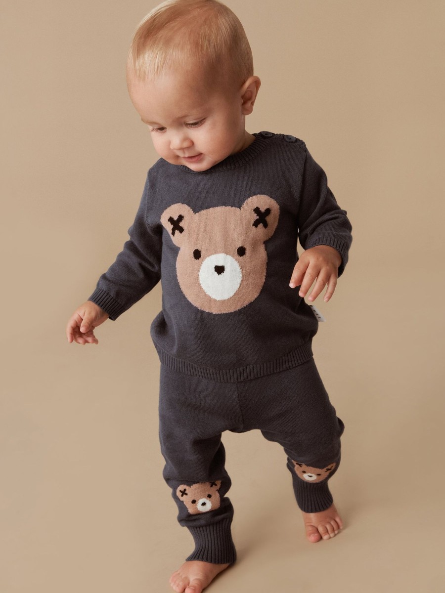 Child [2-14] Huxbaby Jumpers | Huxbaby Huxbear Head Knit Jumper - Ink