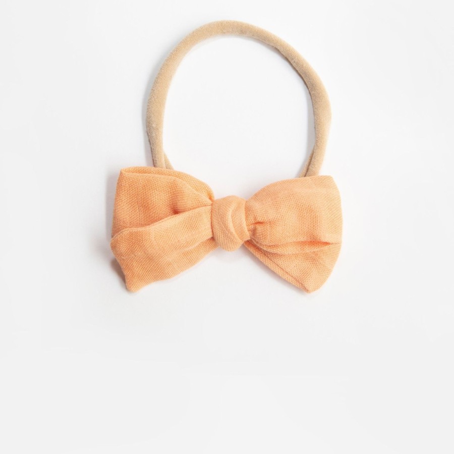 Baby [0-23M] Wild Kind Hair Accessories | Wild Kind Dorothy Linen Bow Headband - Peach