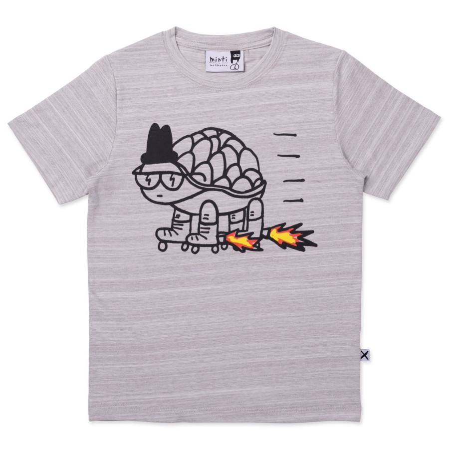 Child [2-14] Minti Tops | Minti Speedy Turtle Tee - Grey Motley