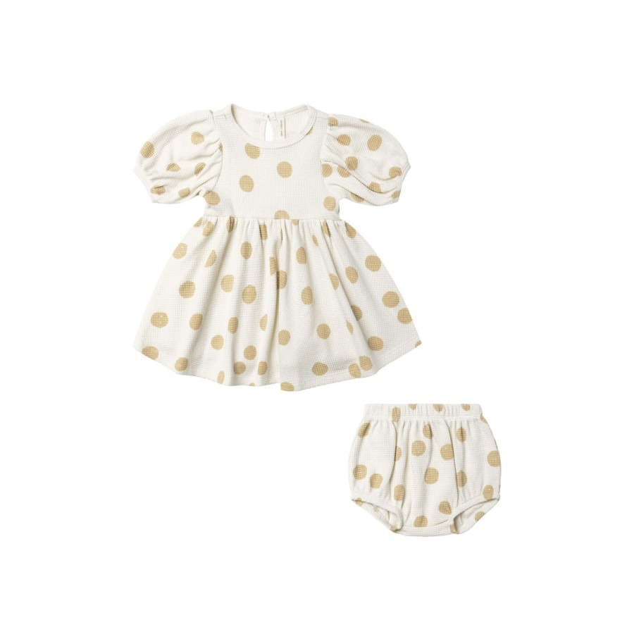 Baby [0-23M] Quincy Mae Dresses | Quincy Mae Waffle Babydoll Dress - Butter Dots