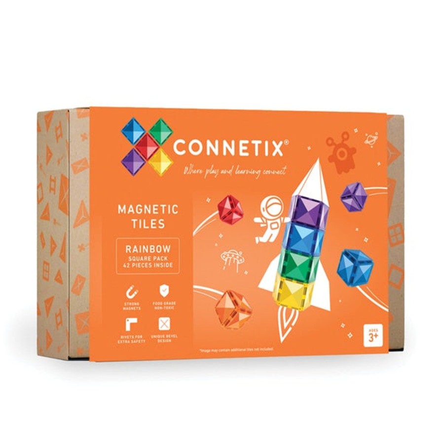 Play + Learn Connetix Magnet Play | Connetix Tiles - 42 Piece Square Pack | Rainbow